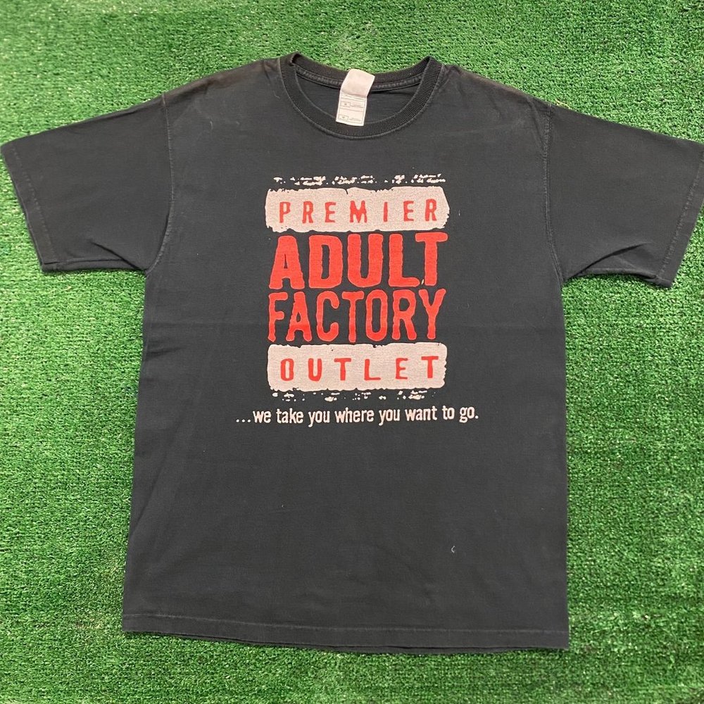 Vintage Y2K Adult Factory Outlet T-Shirt XXX Porn Sex Shop Punk Obscene
